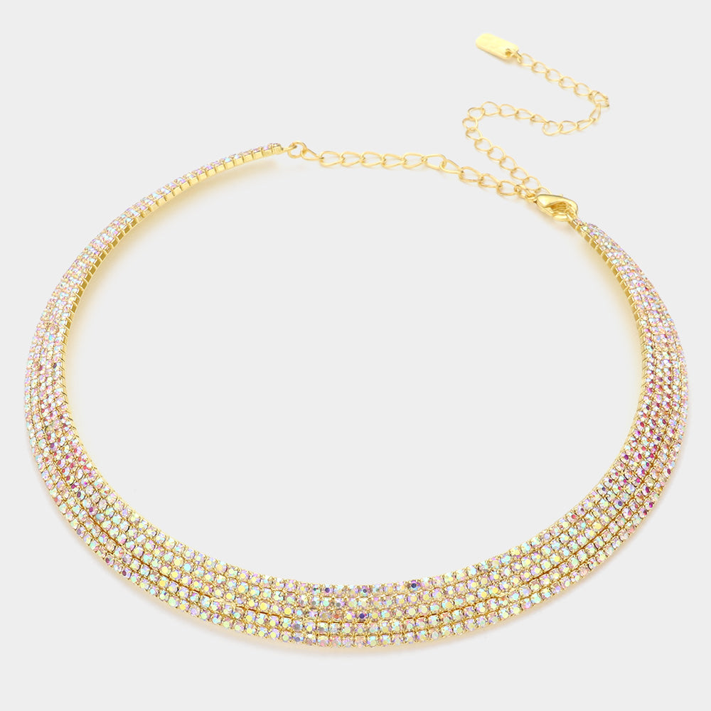 iLLASPARKZ 5Rows Rhinestone Pave Choker Necklace