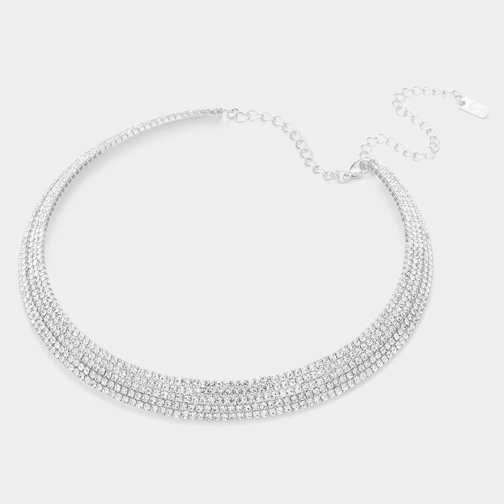 iLLASPARKZ 5Rows Rhinestone Pave Choker Necklace