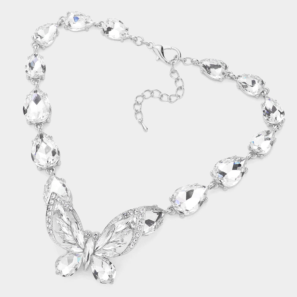 iLLASPARKZ Crystal Butterfly Teardrop Stone Cluster Evening Choker Necklace