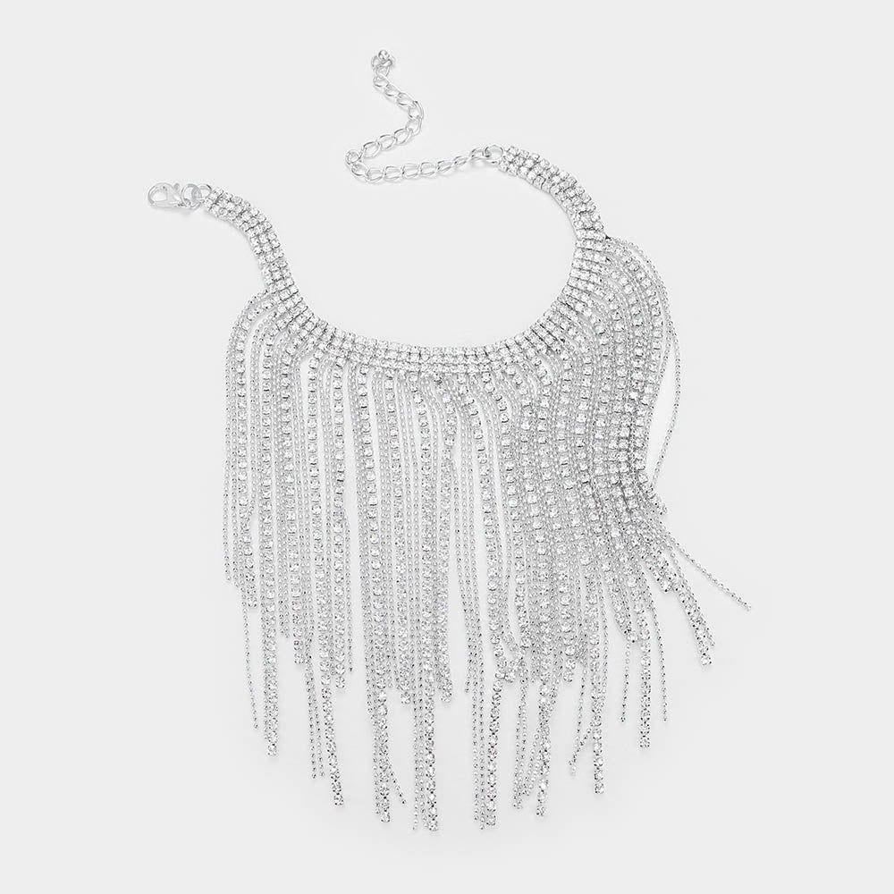 iLLASPARKZ Rhinestone Fringe Bib Choker Necklace