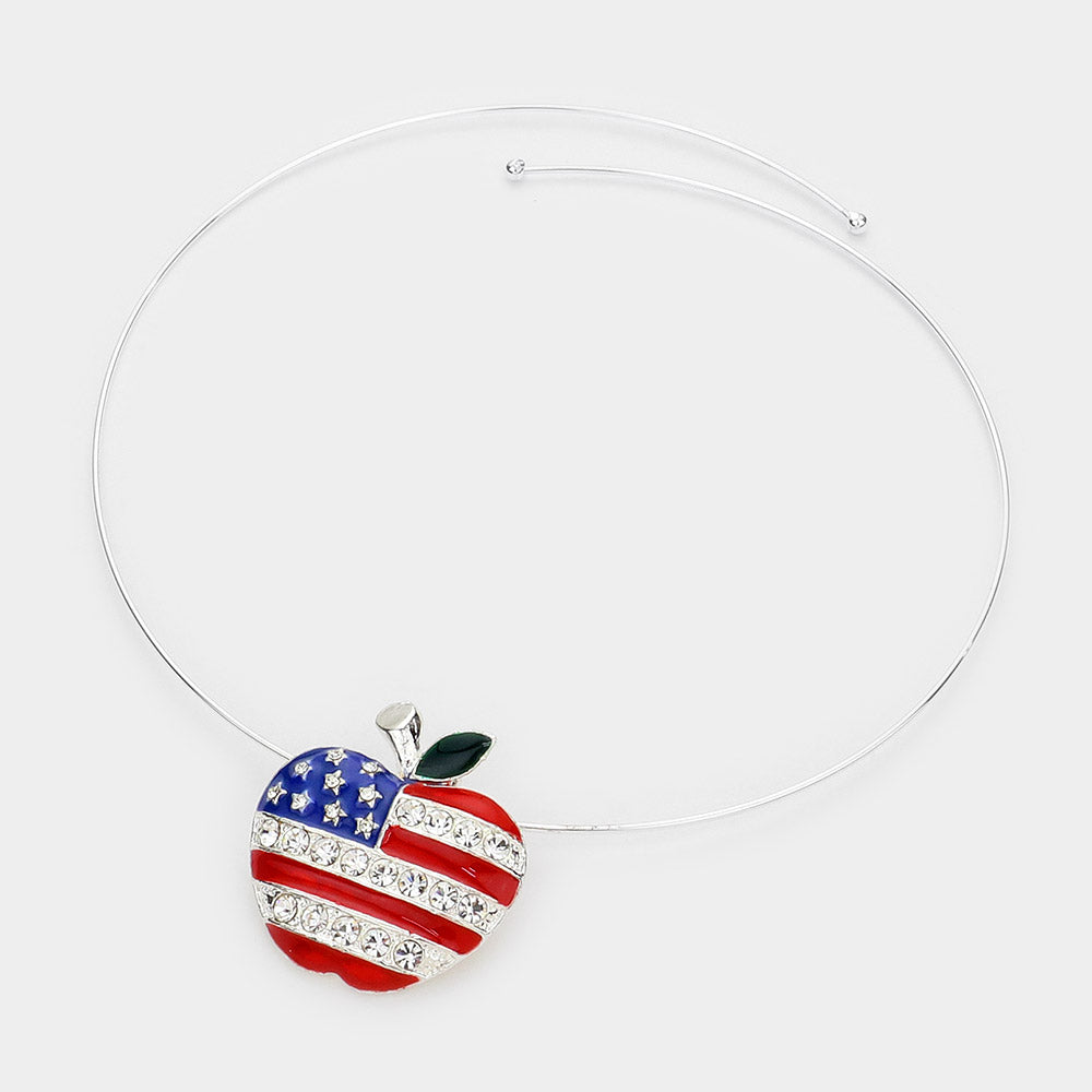 iLLASPARKZ American USA Flag Apple Open Choker Necklace / Brooch / Pendant Set