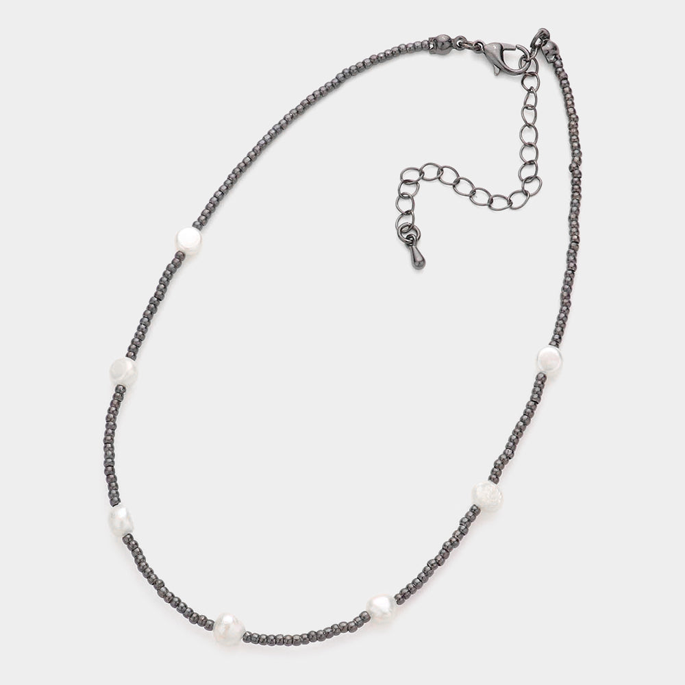 iLLASPARKZ Pearl Station Beaded Choker Necklace