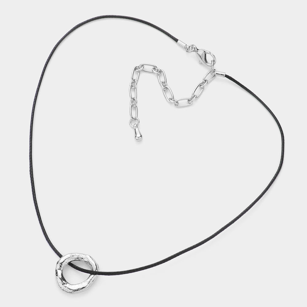 iLLASPARKZ Textured Metal Open Circle Pendant Choker Necklace