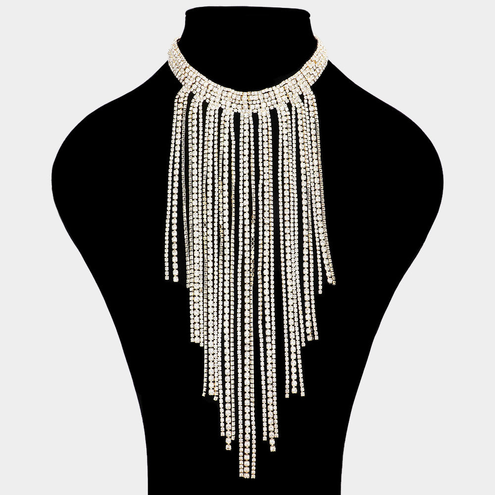 iLLASPARKZ Long Dropped Rhinestone Fringe Choker Necklace