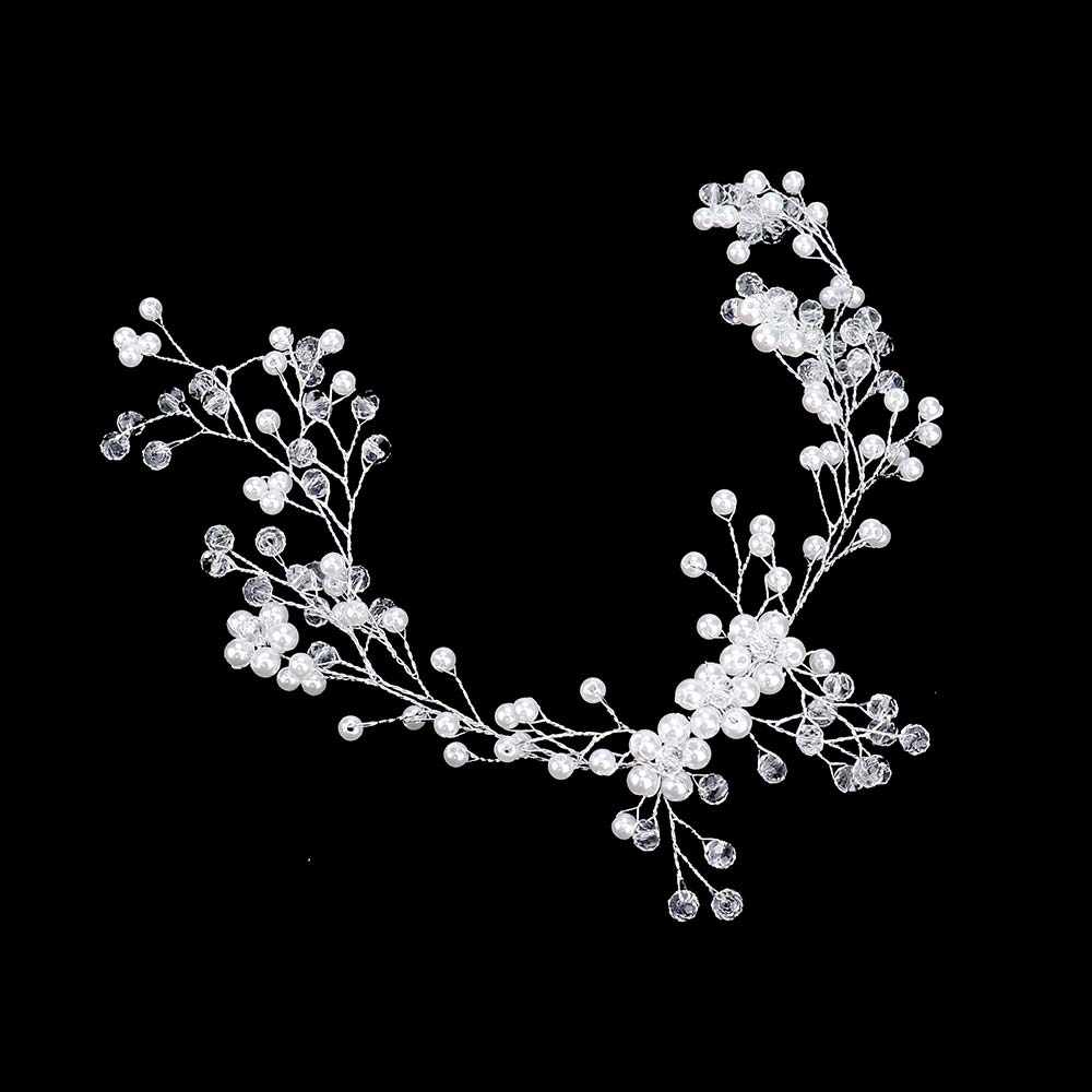 iLLASPARKZ Clear Bead Pearl Sprout Vine Wrap Headpiece