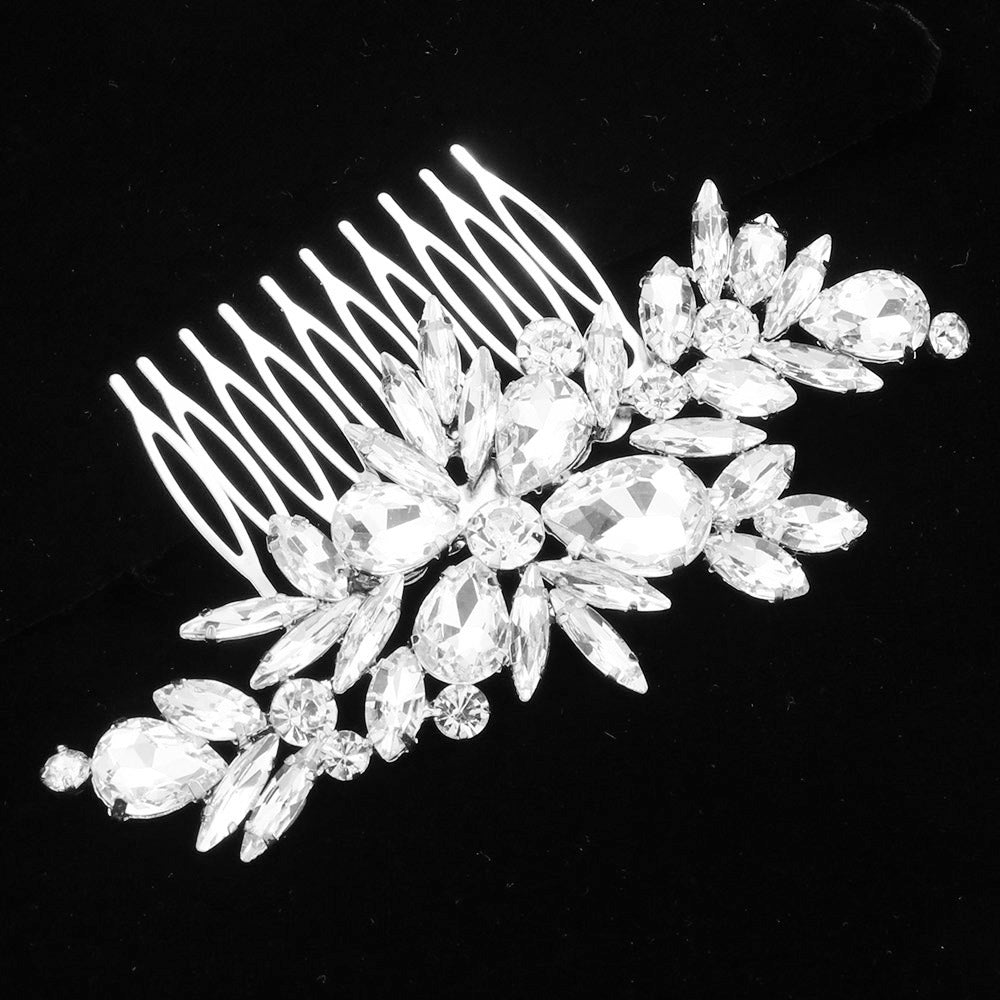 iLLASPARKZ Marquise Teardrop Round Stone Cluster Hair Comb