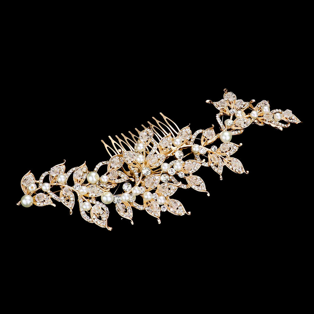 iLLASPARKZ Rhinestone Bicone Bead Leaf Cluster Vine Hair Comb