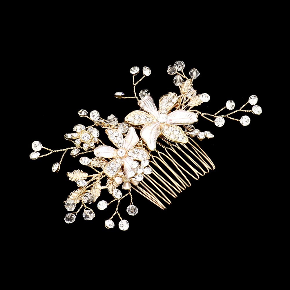 iLLASPARKZ Stone Embellished Flower Leaf Hair Comb