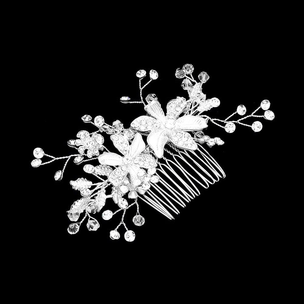 iLLASPARKZ Stone Embellished Flower Leaf Hair Comb