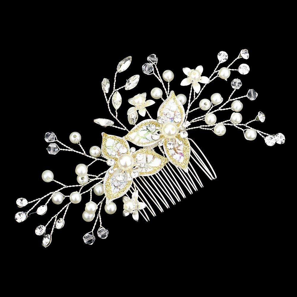 iLLASPARKZ Pearl Stone Embellished Flower Hair Comb