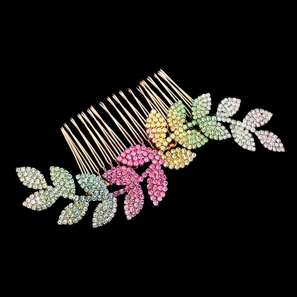 iLLASPARKZ Colorful Rhinestone Leaf Hair Comb