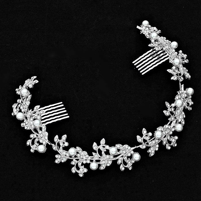 iLLASPARKZ Floral Bridal Crystal Rhinestone Pearl Hair Comb Stick