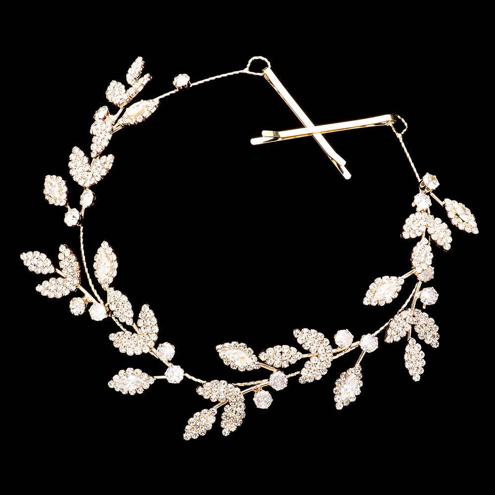 iLLASPARKZ CZ Marquise Round Stone Cluster Leaf Vine Wrap Headpiece