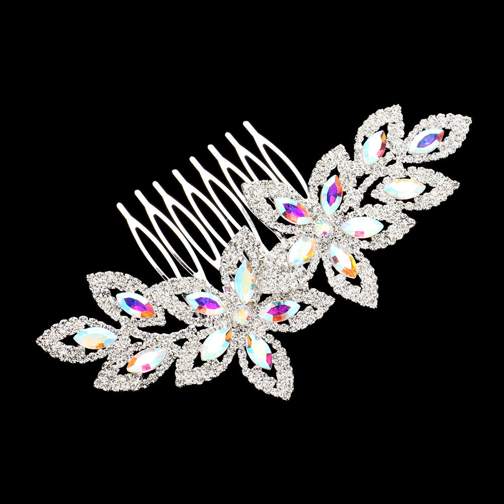 iLLASPARKZ Marquise Stone Accented Rhinestone Paved Flower Pointed Hair Comb