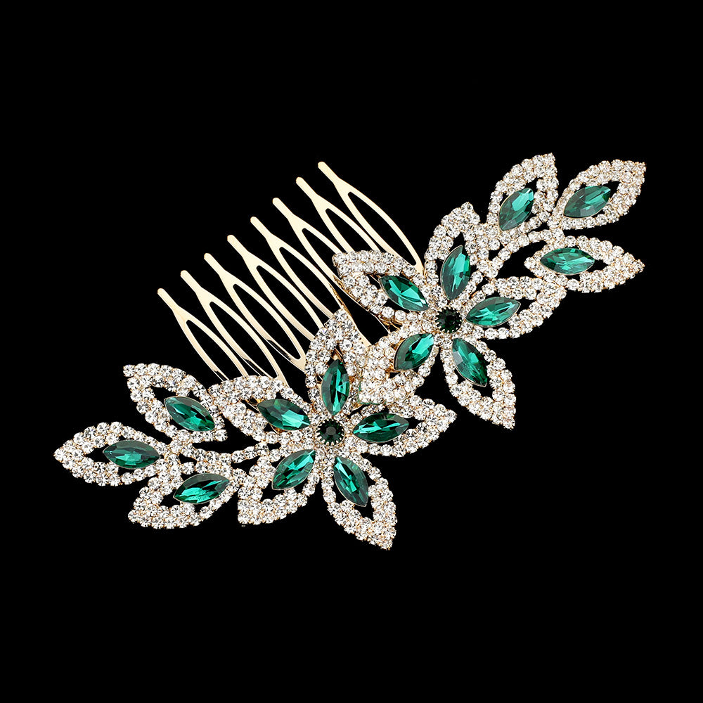 iLLASPARKZ Marquise Stone Accented Rhinestone Paved Flower Pointed Hair Comb