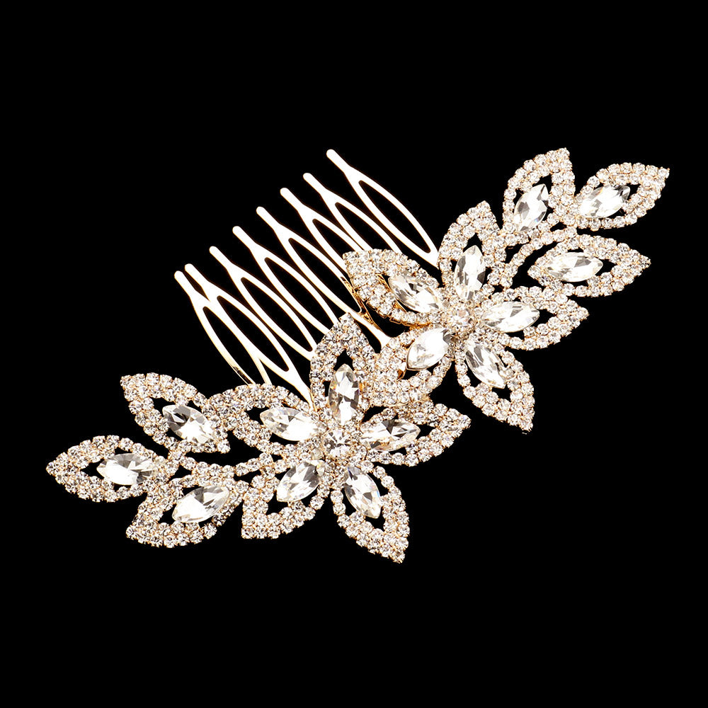 iLLASPARKZ Marquise Stone Accented Rhinestone Paved Flower Pointed Hair Comb