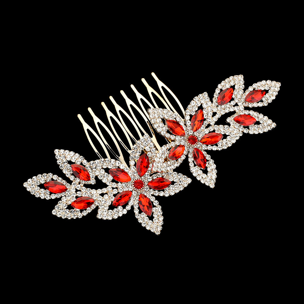 iLLASPARKZ Marquise Stone Accented Rhinestone Paved Flower Pointed Hair Comb