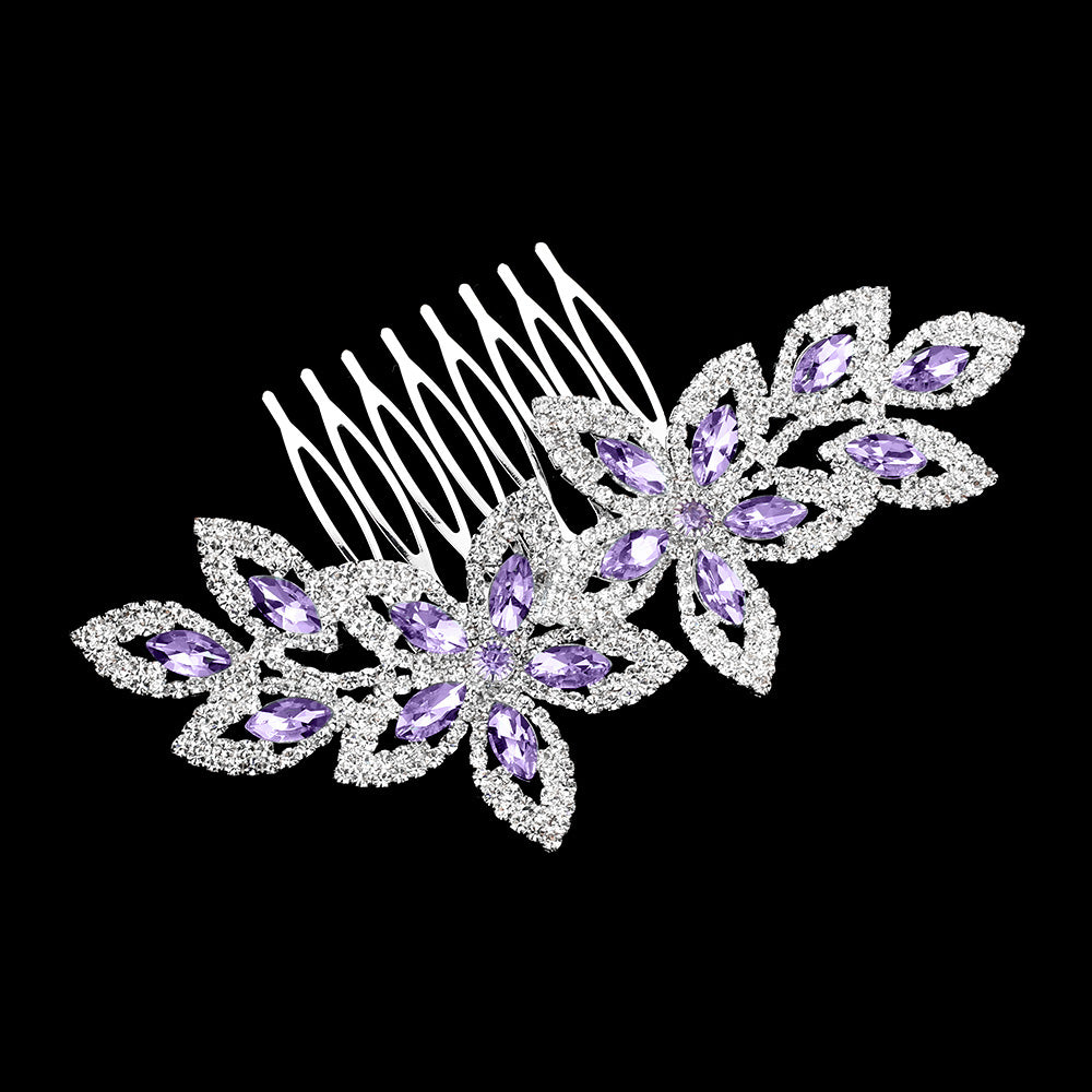 iLLASPARKZ Marquise Stone Accented Rhinestone Paved Flower Pointed Hair Comb