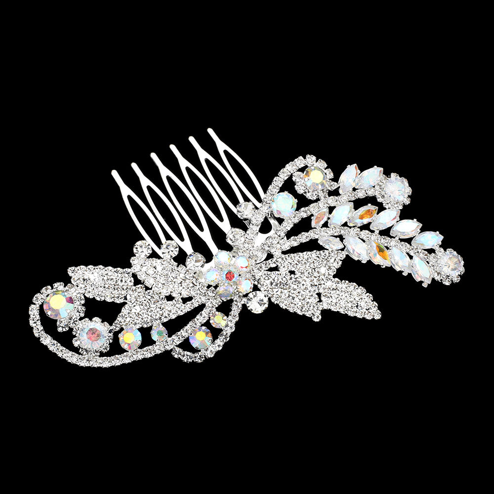 iLLASPARKZ CZ Stone Embellished Flower Leaf Accented Hair Comb