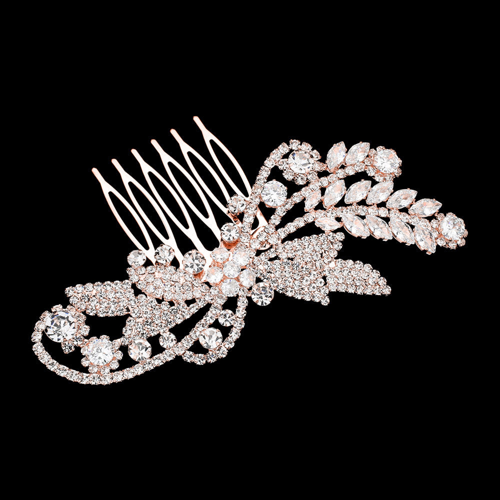 iLLASPARKZ CZ Stone Embellished Flower Leaf Accented Hair Comb