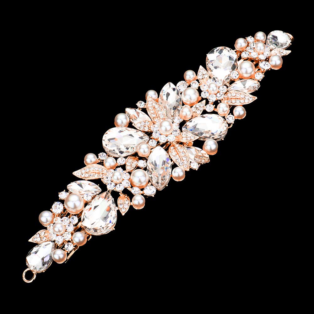 iLLASPARKZ Pearl Multi Stone Embellished Flower Leaf Hair Comb