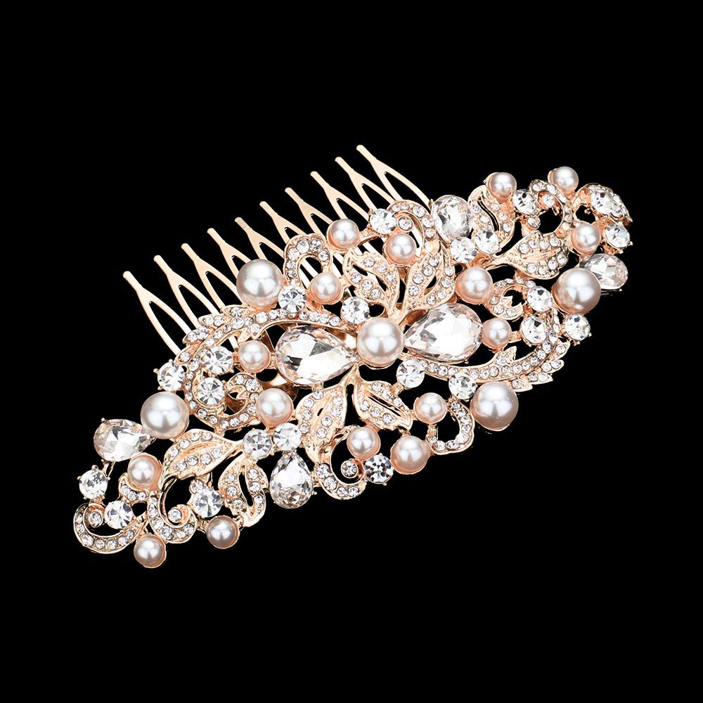 iLLASPARKZ Pearl Accented Rhinestone Embellished Leaf Cluster Hair Comb