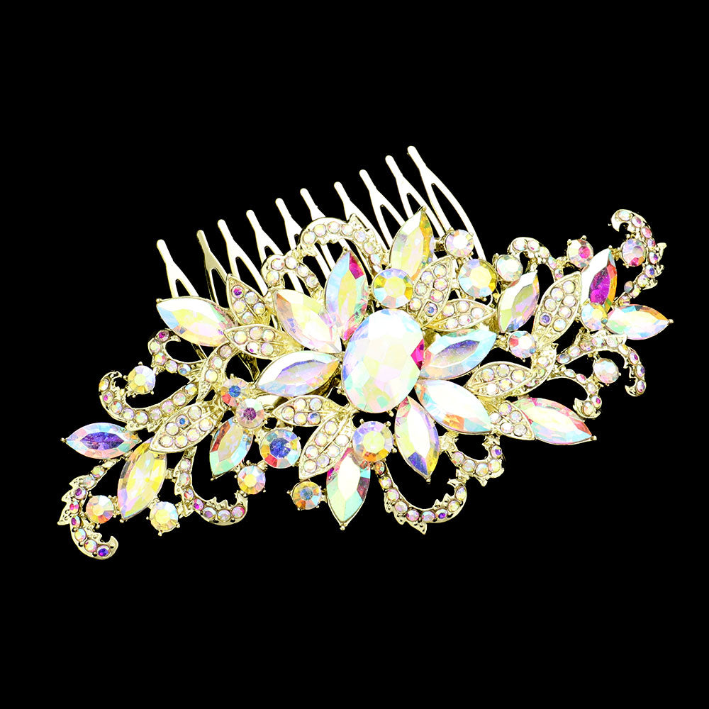 iLLASPARKZ Multi Stone Flower Leaf Hair Comb