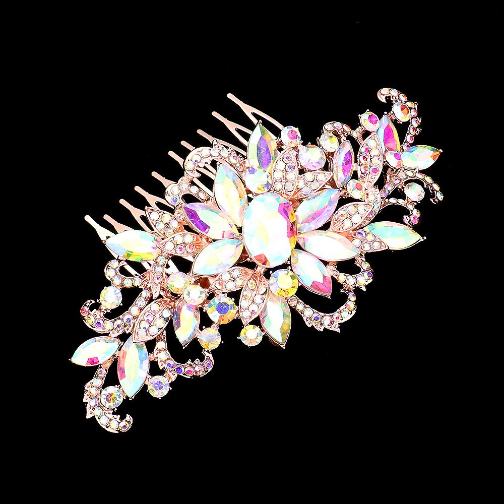 iLLASPARKZ Multi Stone Flower Leaf Hair Comb