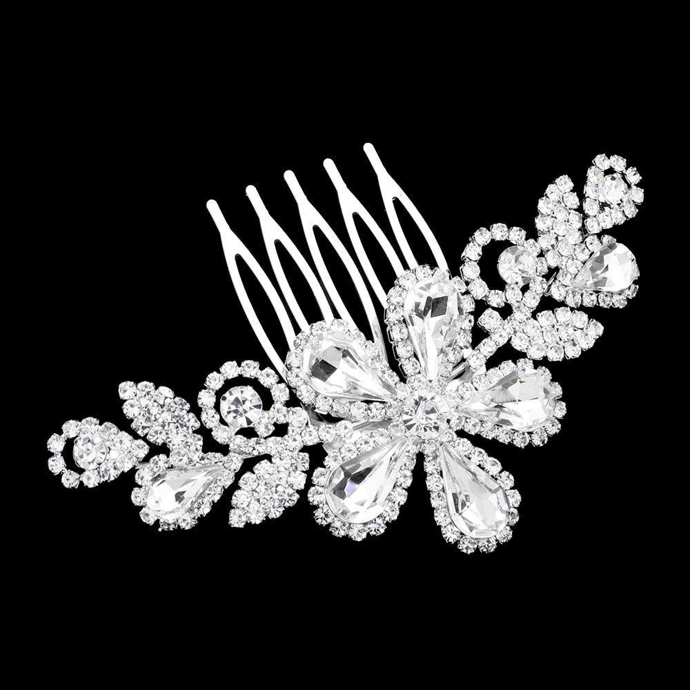 iLLASPARKZ Teardrop Stone Cluster Flower Accented Hair Comb