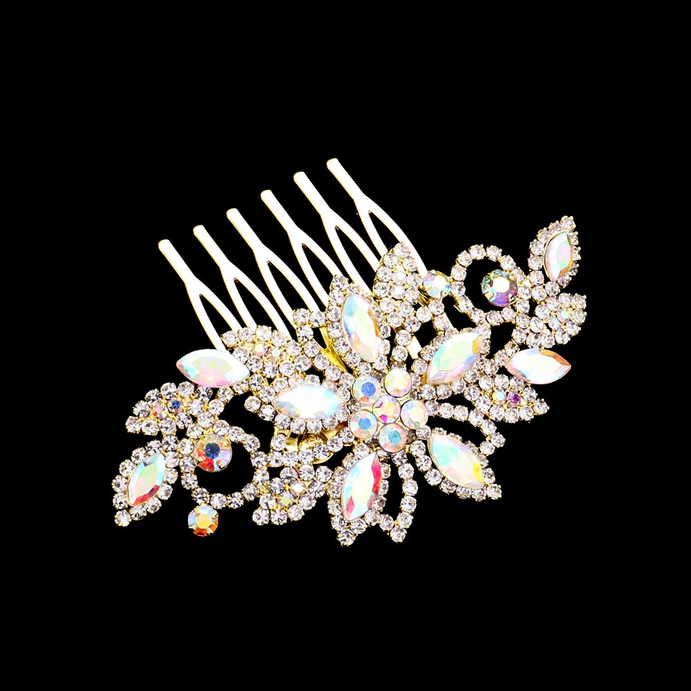 iLLASPARKZ Marquise Stone Accented Flower Hair Comb