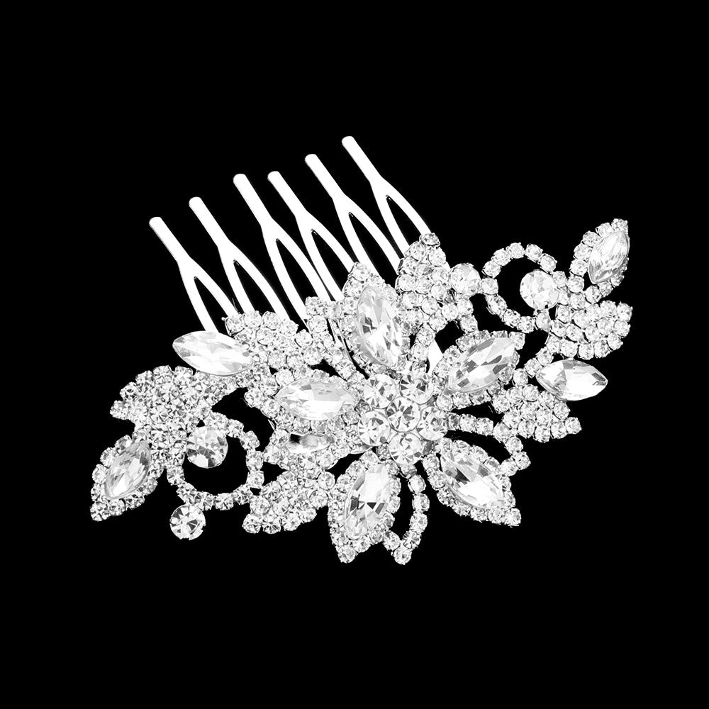 iLLASPARKZ Marquise Stone Accented Flower Hair Comb