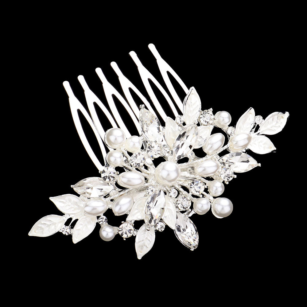 iLLASPARKZ Pearl Marquise Stone Accented Leaf Cluster Hair Comb