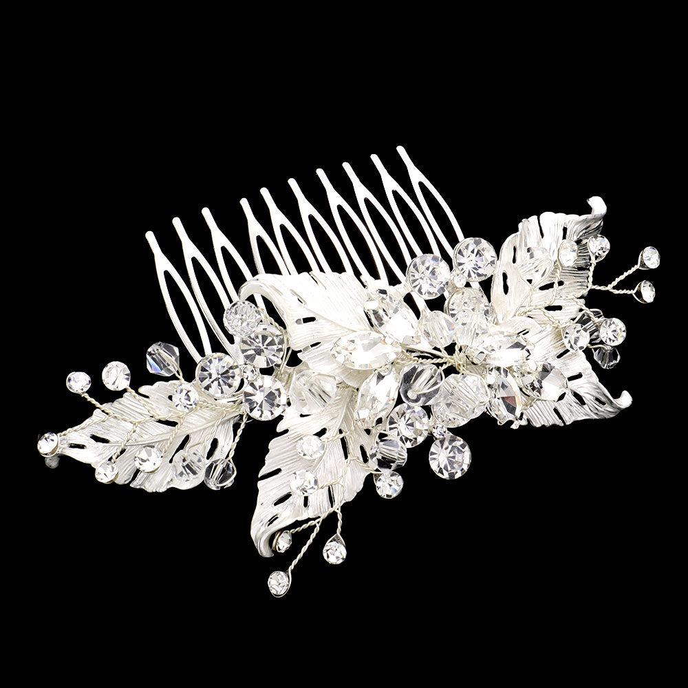 iLLASPARKZ Round Stone Bead Embellished Metal Leaf Hair Comb