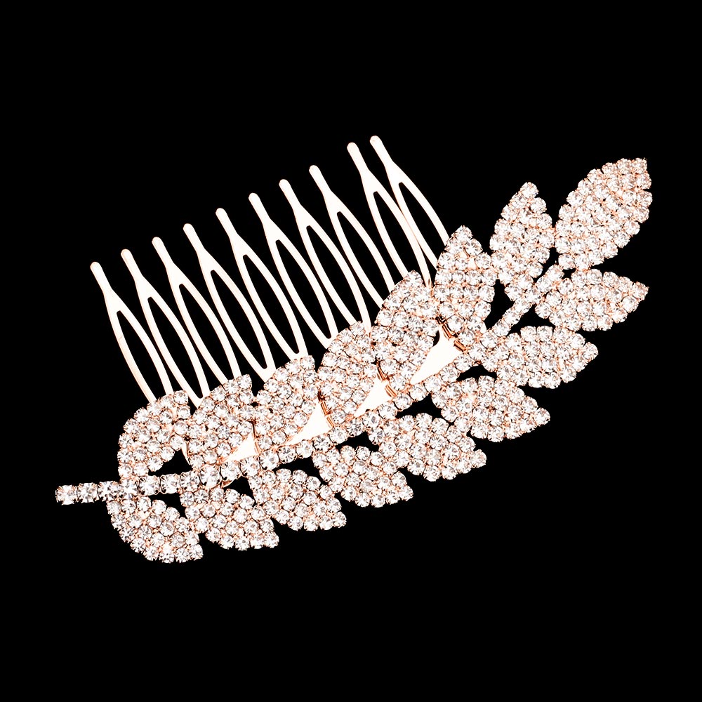 iLLASPARKZ Rhinestone Pave Leaf Hair Comb