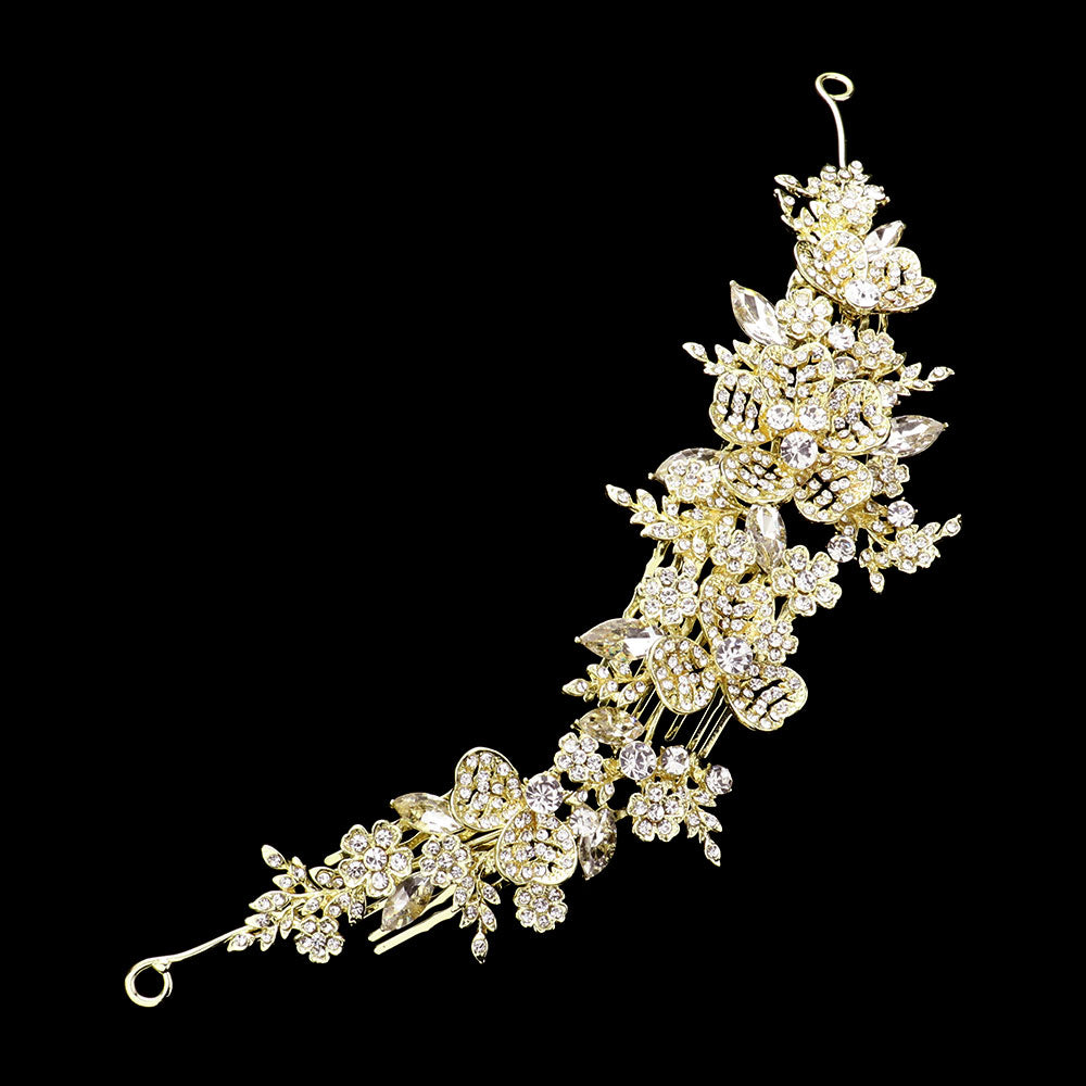 iLLASPARKZ Stone Embellished Flower Leaf Cluster Vine Wrap Headpiece