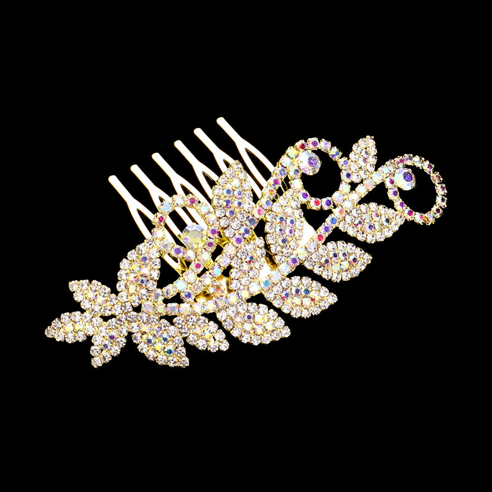 iLLASPARKZ Rhinestone Paved Leaf Cluster Hair Comb