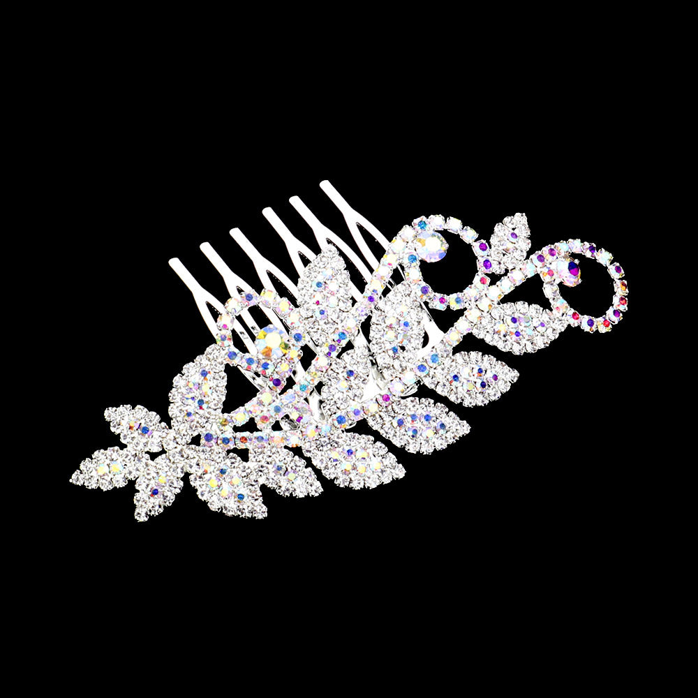 iLLASPARKZ Rhinestone Paved Leaf Cluster Hair Comb