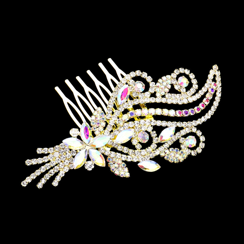 iLLASPARKZ Flower Stone Cluster Pointed Rhinestone Paved Hair Comb