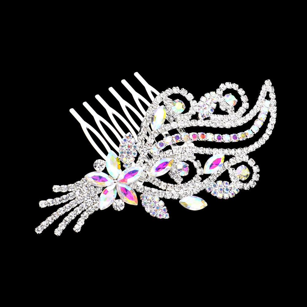 iLLASPARKZ Flower Stone Cluster Pointed Rhinestone Paved Hair Comb