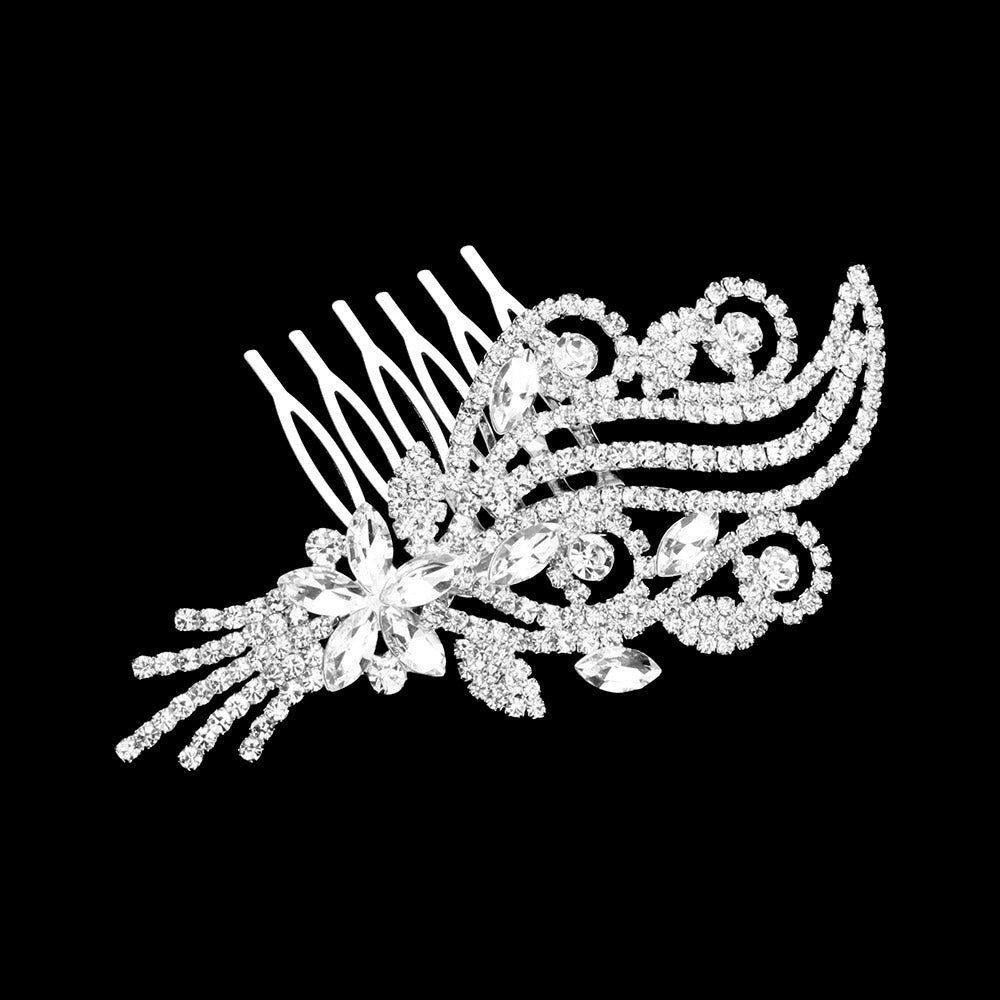 iLLASPARKZ Flower Stone Cluster Pointed Rhinestone Paved Hair Comb