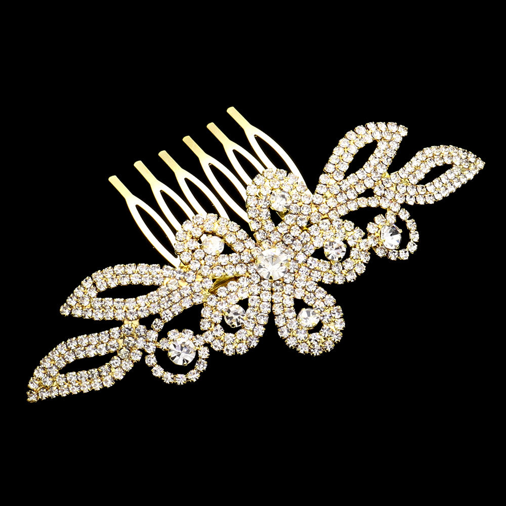 iLLASPARKZ Rhinestone Paved Flower Pointed Hair Comb