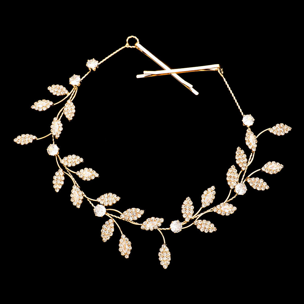 iLLASPARKZ CZ Marquise Round Stone Accented Leaf Bun Wrap Headpiece