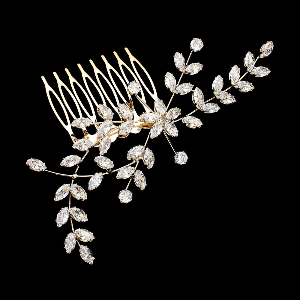 iLLASPARKZ Marquise CZ Stone Embellished Flower Leaves Hair Comb