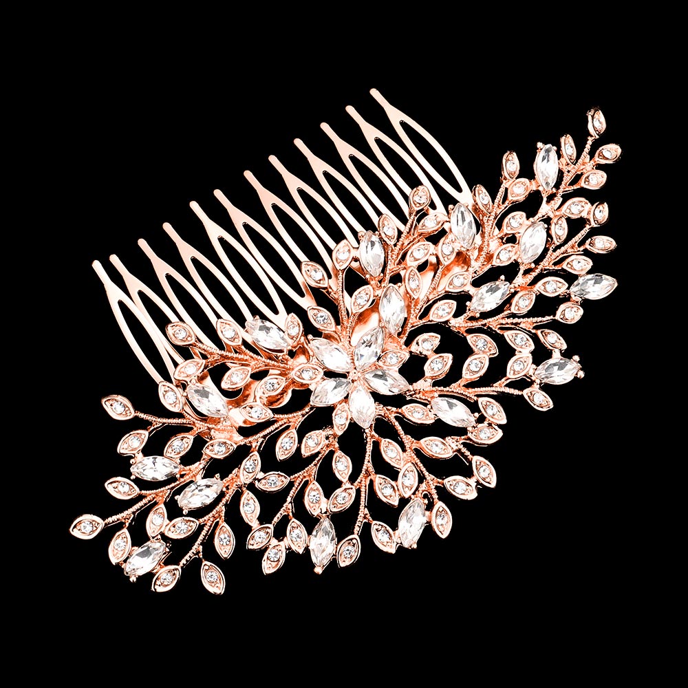 iLLASPARKZ Flower Centered Stone Embellished Leaf Cluster Hair Comb