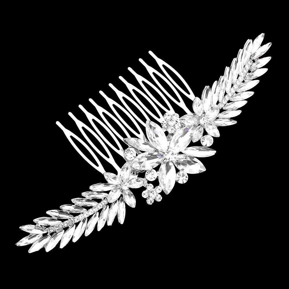 iLLASPARKZ Floral Marquise Stone Cluster Hair Comb