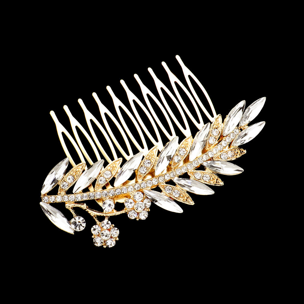 iLLASPARKZ Floral Marquise Stone Pointed Leaf Hair Comb