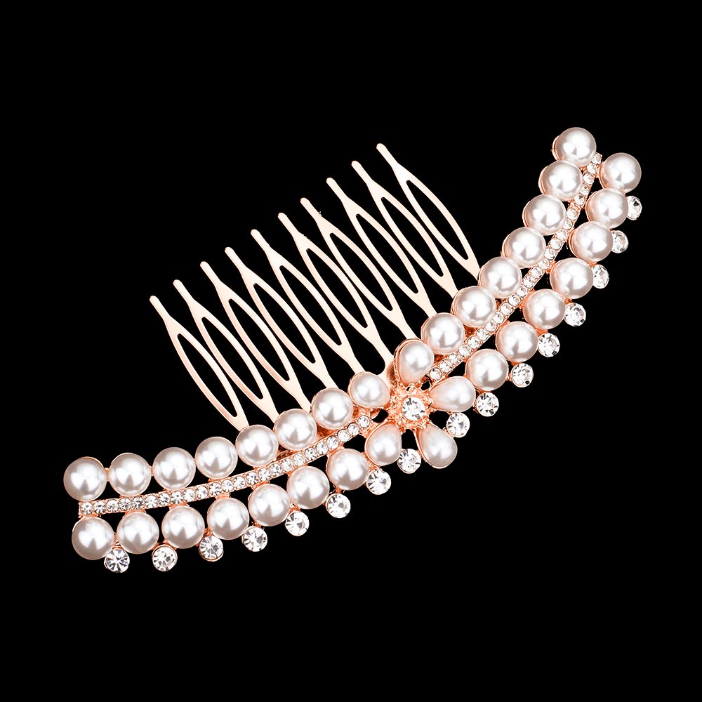 iLLASPARKZ Floral Pearl Stone Embellished Hair Comb