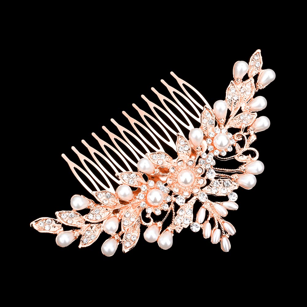 iLLASPARKZ Pearl Stone Embellished Flower Leaf Cluster Hair Comb