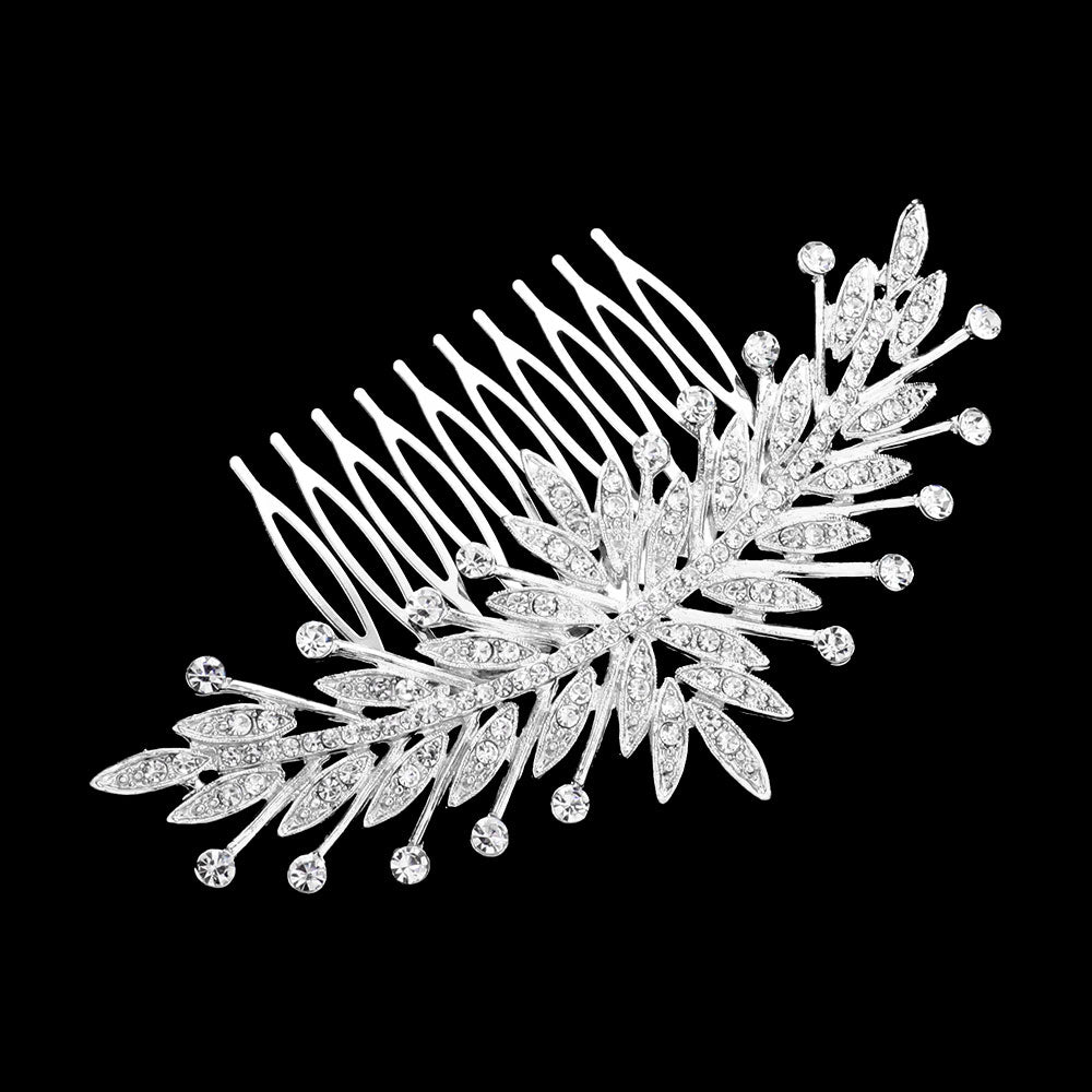 iLLASPARKZ Rhinestone Embellished Leaf Cluster Hair Comb