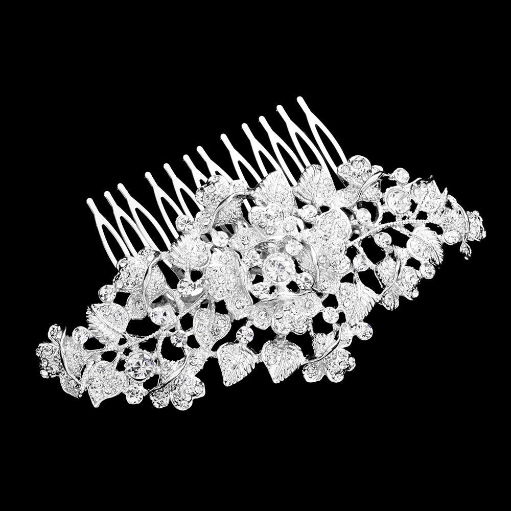 iLLASPARKZ Bubble Stone Embellished Flower Leaf Cluster Hair Comb